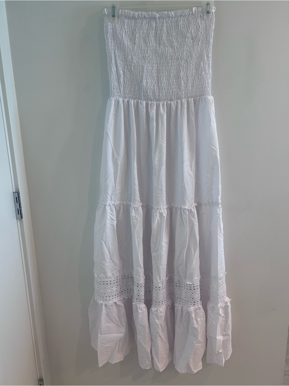 Bohemian Strapless Maxi Dress - White - Medium